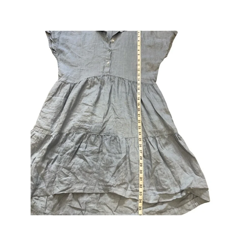 ON HOLD --- Tahari Blue 100% Linen Tiered Babydoll Mini Dress Short Sleeve Small